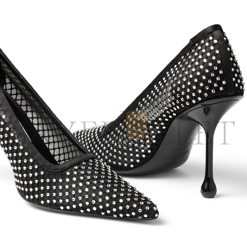 Ji*y Ch* ixia 95 black satin crystal mesh pumps ixia95qhs